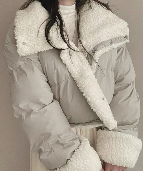 ボアブルゾン リバーシブル中綿ジャケット クロップド エコダウンジャケット ショート丈中綿コートレディース ふわふわ ボアアウター暖かい 韓国風 防寒冬服ゆったり 2TNIAO-002