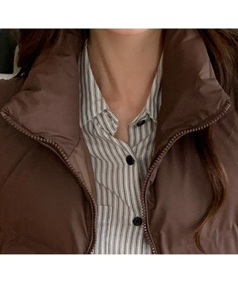 ダウンベスト ジップアップパデッドベスト スタンドカラー暖かい 中綿ベスト ポケット付き ショート丈エコダウンベスト フェイクダウンジャケットノースリーブ 韓国風 2TNIAO-003