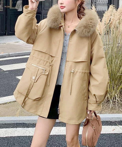 ファーフード付きモッズコートレディース冬 ウエストマーク中綿入りショートコート ボリュームファー襟 韓国風モッズジャケット大人カジュアルアウター冬用 寒さ対策保温 2TNIAO-004