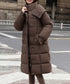 フード付き フェイクダウンコードロング丈 韓国風中綿ロングコード レディース 厚手防寒アウター 大人カジュアル キルティングコートウエストマーク 冬アウター立ち襟 2TNIAO-005