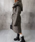 フード付き フェイクダウンコードロング丈 韓国風中綿ロングコード レディース 厚手防寒アウター 大人カジュアル キルティングコートウエストマーク 冬アウター立ち襟 2TNIAO-005