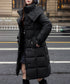 フード付き フェイクダウンコードロング丈 韓国風中綿ロングコード レディース 厚手防寒アウター 大人カジュアル キルティングコートウエストマーク 冬アウター立ち襟 2TNIAO-005