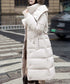 フード付き フェイクダウンコードロング丈 韓国風中綿ロングコード レディース 厚手防寒アウター 大人カジュアル キルティングコートウエストマーク 冬アウター立ち襟 2TNIAO-005
