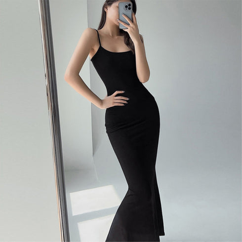 キャミワンピースロング丈ボディコンワンピ ハイウエスト セクシー ワンピース レディース ノースリーブ タイトワンピ春夏 着やせストレッチインナーワンピース 無地 2XIAOBEI-001