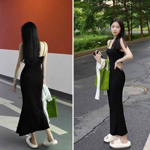 キャミワンピースロング丈ボディコンワンピ ハイウエスト セクシー ワンピース レディース ノースリーブ タイトワンピ春夏 着やせストレッチインナーワンピース 無地 2XIAOBEI-001