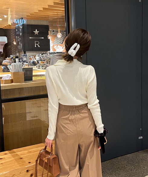 秋冬ニットトップス レディースニットポロ きれいめニットセーター 無地 ニットインナー大人 着やせ 韓国ニットソー スリム ニットカーディガン 羽織り 長袖春秋服 2XUAN-002