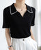 半袖 ポロシャツ レディース ニット夏服 ポロ襟トップス 上品ニットTシャツ シンプル 冷感タッチ サマーニット オフィスカジュアル服 着回し Vネックニットソー 2XUAN-006