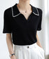 半袖 ポロシャツ レディース ニット夏服 ポロ襟トップス 上品ニットTシャツ シンプル 冷感タッチ サマーニット オフィスカジュアル服 着回し Vネックニットソー 2XUAN-006