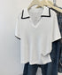 半袖 ポロシャツ レディース ニット夏服 ポロ襟トップス 上品ニットTシャツ シンプル 冷感タッチ サマーニット オフィスカジュアル服 着回し Vネックニットソー 2XUAN-006
