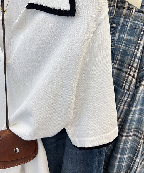 半袖 ポロシャツ レディース ニット夏服 ポロ襟トップス 上品ニットTシャツ シンプル 冷感タッチ サマーニット オフィスカジュアル服 着回し Vネックニットソー 2XUAN-006