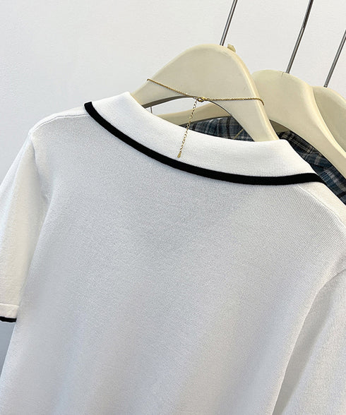半袖 ポロシャツ レディース ニット夏服 ポロ襟トップス 上品ニットTシャツ シンプル 冷感タッチ サマーニット オフィスカジュアル服 着回し Vネックニットソー 2XUAN-006