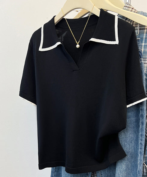 半袖 ポロシャツ レディース ニット夏服 ポロ襟トップス 上品ニットTシャツ シンプル 冷感タッチ サマーニット オフィスカジュアル服 着回し Vネックニットソー 2XUAN-006
