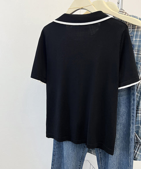 半袖 ポロシャツ レディース ニット夏服 ポロ襟トップス 上品ニットTシャツ シンプル 冷感タッチ サマーニット オフィスカジュアル服 着回し Vネックニットソー 2XUAN-006
