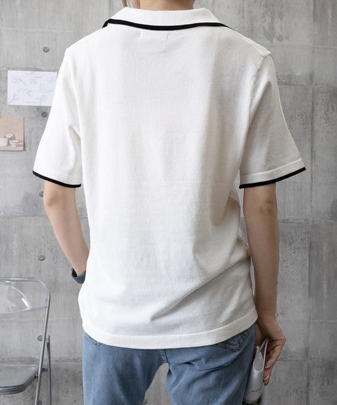 半袖 ポロシャツ レディース ニット夏服 ポロ襟トップス 上品ニットTシャツ シンプル 冷感タッチ サマーニット オフィスカジュアル服 着回し Vネックニットソー 2XUAN-006