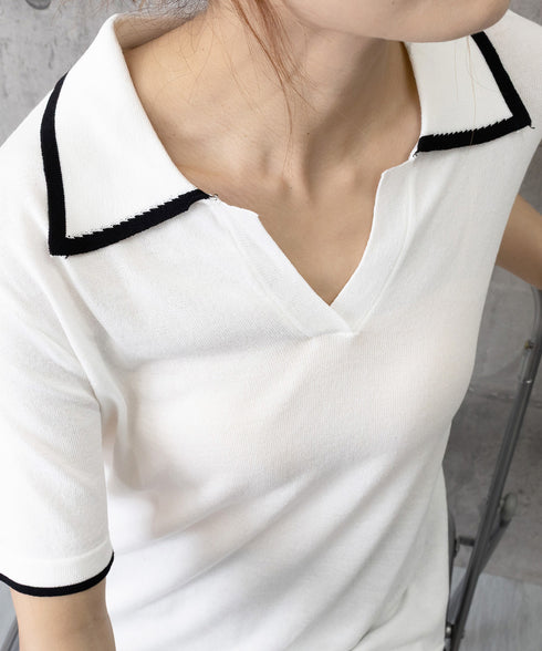 半袖 ポロシャツ レディース ニット夏服 ポロ襟トップス 上品ニットTシャツ シンプル 冷感タッチ サマーニット オフィスカジュアル服 着回し Vネックニットソー 2XUAN-006