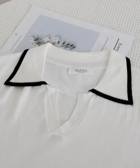 半袖 ポロシャツ レディース ニット夏服 ポロ襟トップス 上品ニットTシャツ シンプル 冷感タッチ サマーニット オフィスカジュアル服 着回し Vネックニットソー 2XUAN-006