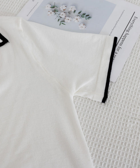 半袖 ポロシャツ レディース ニット夏服 ポロ襟トップス 上品ニットTシャツ シンプル 冷感タッチ サマーニット オフィスカジュアル服 着回し Vネックニットソー 2XUAN-006