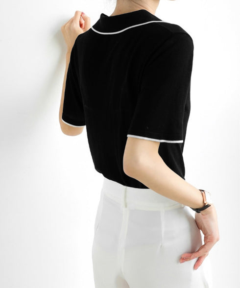 半袖 ポロシャツ レディース ニット夏服 ポロ襟トップス 上品ニットTシャツ シンプル 冷感タッチ サマーニット オフィスカジュアル服 着回し Vネックニットソー 2XUAN-006