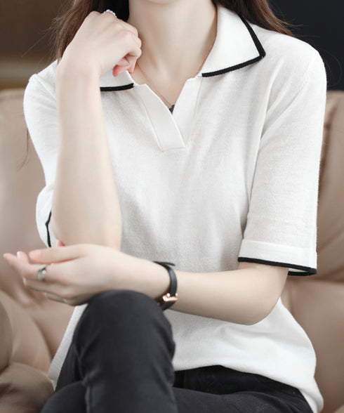 半袖 ポロシャツ レディース ニット夏服 ポロ襟トップス 上品ニットTシャツ シンプル 冷感タッチ サマーニット オフィスカジュアル服 着回し Vネックニットソー 2XUAN-006