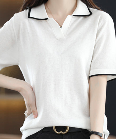 半袖 ポロシャツ レディース ニット夏服 ポロ襟トップス 上品ニットTシャツ シンプル 冷感タッチ サマーニット オフィスカジュアル服 着回し Vネックニットソー 2XUAN-006