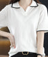 半袖 ポロシャツ レディース ニット夏服 ポロ襟トップス 上品ニットTシャツ シンプル 冷感タッチ サマーニット オフィスカジュアル服 着回し Vネックニットソー 2XUAN-006