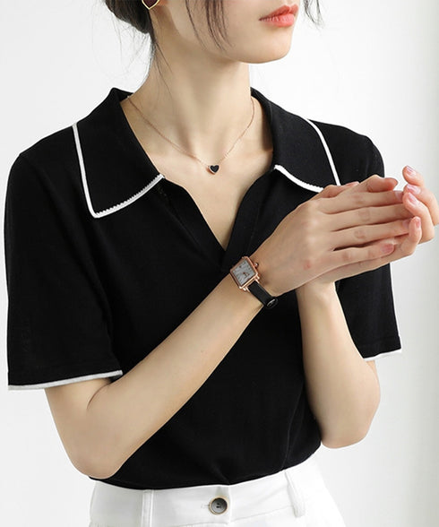 半袖 ポロシャツ レディース ニット夏服 ポロ襟トップス 上品ニットTシャツ シンプル 冷感タッチ サマーニット オフィスカジュアル服 着回し Vネックニットソー 2XUAN-006