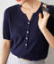 ニットトップス 半袖Vネックサマーニット ニットカットソー レディース 無地ハーフボタン 柔らかいプルオーバー 五分袖 通勤服 夏ニット ベーシック 着回し力抜群 2XUAN-007