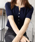 ニットトップス 半袖Vネックサマーニット ニットカットソー レディース 無地ハーフボタン 柔らかいプルオーバー 五分袖 通勤服 夏ニット ベーシック 着回し力抜群 2XUAN-007