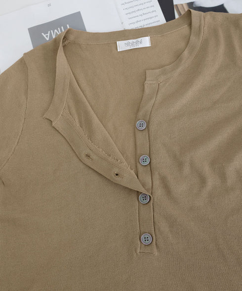 ニットトップス 半袖Vネックサマーニット ニットカットソー レディース 無地ハーフボタン 柔らかいプルオーバー 五分袖 通勤服 夏ニット ベーシック 着回し力抜群 2XUAN-007