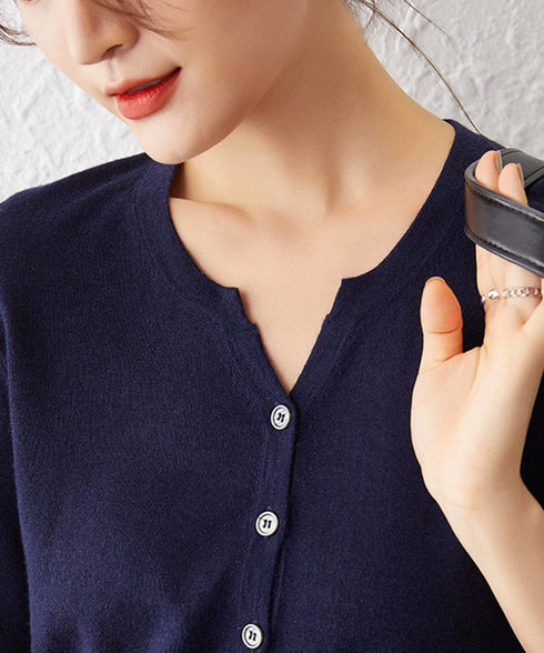 ニットトップス 半袖Vネックサマーニット ニットカットソー レディース 無地ハーフボタン 柔らかいプルオーバー 五分袖 通勤服 夏ニット ベーシック 着回し力抜群 2XUAN-007
