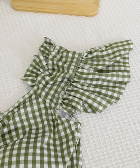 ギンガムチェック水着 レディースタンキニ フリルトップス ハイウエストスカート 体型カバー水着セット 大人可愛い チェック柄セパレート水着 露出控えめ水着ガーリー 2YANLIAO-001