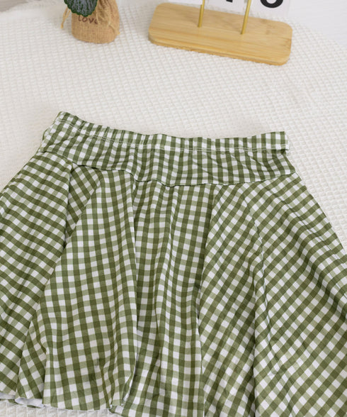 ギンガムチェック水着 レディースタンキニ フリルトップス ハイウエストスカート 体型カバー水着セット 大人可愛い チェック柄セパレート水着 露出控えめ水着ガーリー 2YANLIAO-001