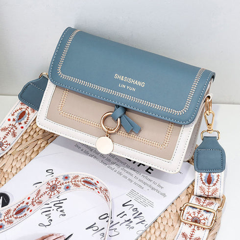 ショルダーバッグ レディース斜めがけ配色 ワイドストラップ バイカラー 韓国スクエアBAG カジュアル 斜めがけバッグ PUレザーメッセンジャーバッグ 大人可愛い 2YIDIE-001