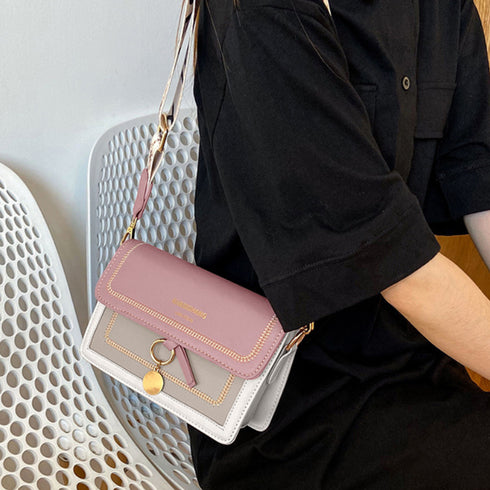 ショルダーバッグ レディース斜めがけ配色 ワイドストラップ バイカラー 韓国スクエアBAG カジュアル 斜めがけバッグ PUレザーメッセンジャーバッグ 大人可愛い 2YIDIE-001