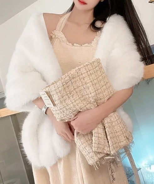 ふわふわファーショール 大判肩掛けケープ 厚手ファーストールレディース秋冬 ウェディングファーボレロ花嫁 パーティーストールショールきれいめ 暖かい肩掛け防風防寒 2YIDX-001