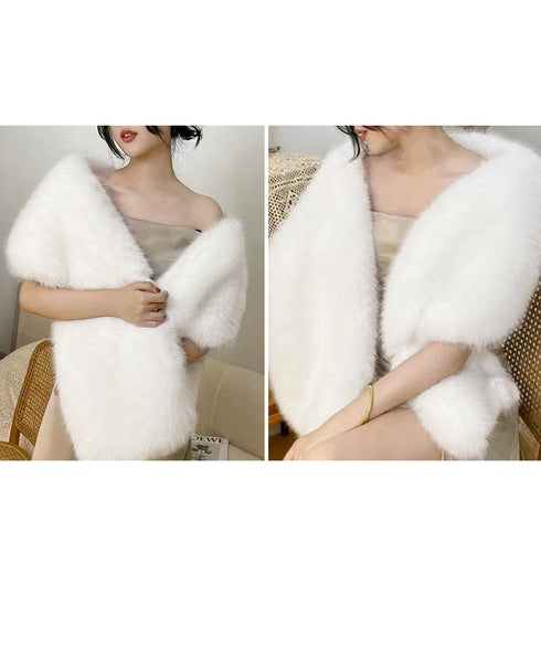 ふわふわファーショール 大判肩掛けケープ 厚手ファーストールレディース秋冬 ウェディングファーボレロ花嫁 パーティーストールショールきれいめ 暖かい肩掛け防風防寒 2YIDX-001