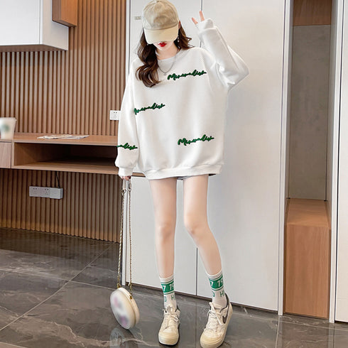 スウェット トレーナー ビッグシルエット レディース ゆったり 長袖プルオーバー 韓国 刺しゅうロゴ ビッグtシャツ おしゃれ カットソー 体型カバートップス春秋 2YIGULI-010