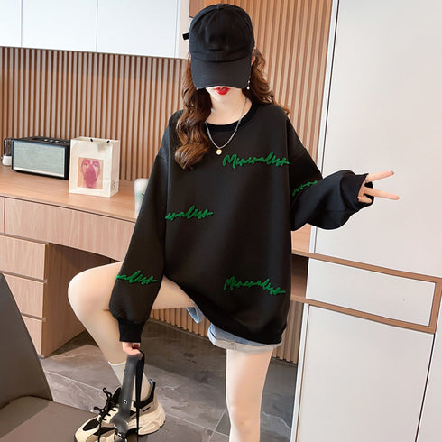 スウェット トレーナー ビッグシルエット レディース ゆったり 長袖プルオーバー 韓国 刺しゅうロゴ ビッグtシャツ おしゃれ カットソー 体型カバートップス春秋 2YIGULI-010