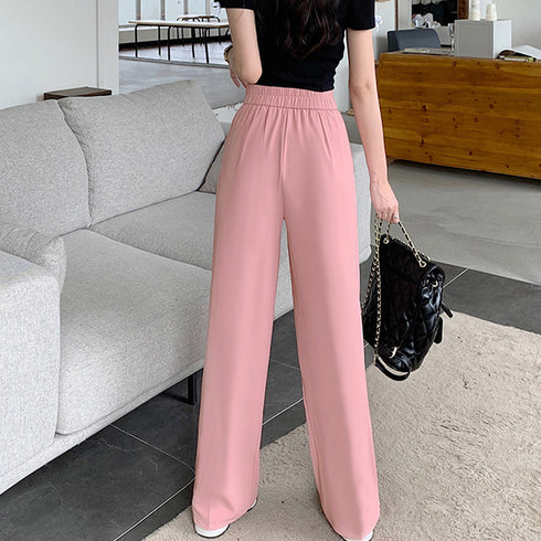 ドレープストレートパンツ レディース美脚 低身長向け セミワイドパンツ タック入り ウエストゴムイージーパンツ スリム体型 ハイウエスト韓国ボトムス カジュアル 2YIGULI-011