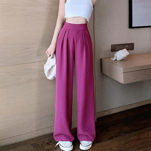 ドレープストレートパンツ レディース美脚 低身長向け セミワイドパンツ タック入り ウエストゴムイージーパンツ スリム体型 ハイウエスト韓国ボトムス カジュアル 2YIGULI-011