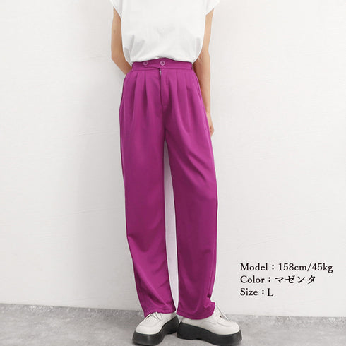 ドレープストレートパンツ レディース美脚 低身長向け セミワイドパンツ タック入り ウエストゴムイージーパンツ スリム体型 ハイウエスト韓国ボトムス カジュアル 2YIGULI-011