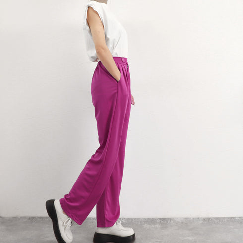 ドレープストレートパンツ レディース美脚 低身長向け セミワイドパンツ タック入り ウエストゴムイージーパンツ スリム体型 ハイウエスト韓国ボトムス カジュアル 2YIGULI-011