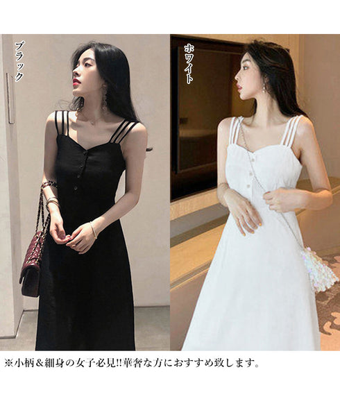 韓国風 キャミワンピース レディース 夏 セクシーワンピース ハイウエストワンピース 細見え aライン 膝丈ワンピース きれいめノースリーブ ワンピース黒 着やせ 2YIGULI-013