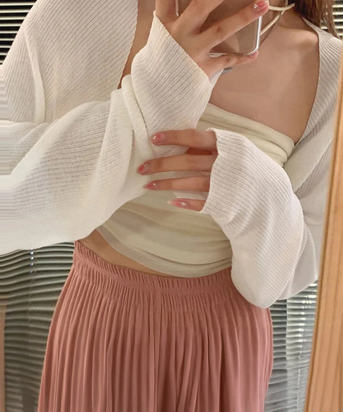 サマーカーディガン長袖ショート丈 ボレロ レディース クロップド丈 リブニットカーディガン 冷感タッチ 夏トップス 紫外線対策 サマーニット カジュアル おしゃれ 2YIGULI-017