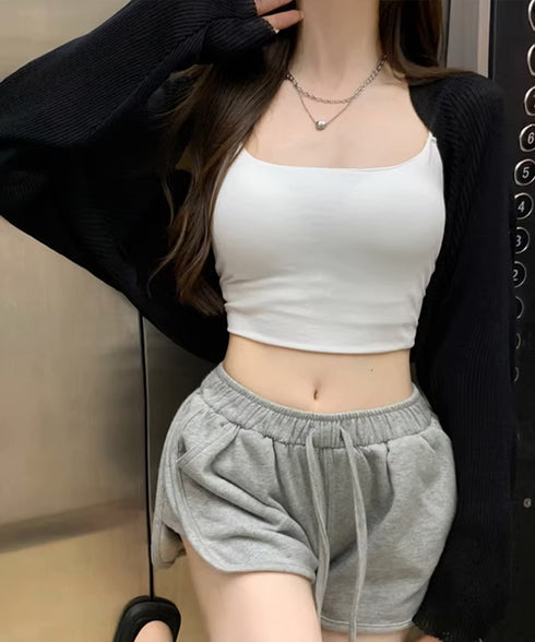 サマーカーディガン長袖ショート丈 ボレロ レディース クロップド丈 リブニットカーディガン 冷感タッチ 夏トップス 紫外線対策 サマーニット カジュアル おしゃれ 2YIGULI-017