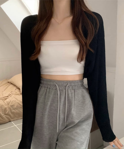 サマーカーディガン長袖ショート丈 ボレロ レディース クロップド丈 リブニットカーディガン 冷感タッチ 夏トップス 紫外線対策 サマーニット カジュアル おしゃれ 2YIGULI-017