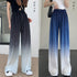 ワイドパンツ グラデーションパンツ 韓国 ハイウエスト ボトムス 冷感タッチ プリーツパンツ レディース ストレートフルレングス 涼し気 体型カバーイージーパンツ 2YIGULI-020
