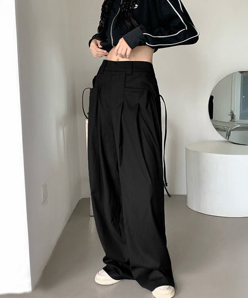 ワイドパンツレディースハイウエスト韓国風 イージーパンツ 体型カバー おしゃれロングパンツ ストリート ゆったり カジュアル ボトムス タック入り スラックス無地 2YIGULI-022