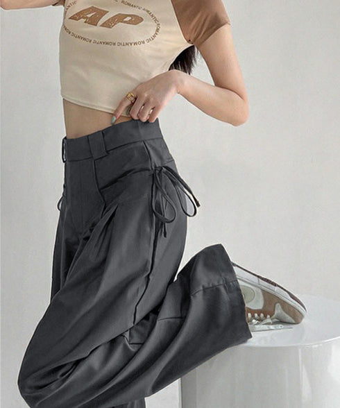 ワイドパンツレディースハイウエスト韓国風 イージーパンツ 体型カバー おしゃれロングパンツ ストリート ゆったり カジュアル ボトムス タック入り スラックス無地 2YIGULI-022
