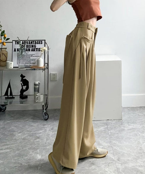 ワイドパンツレディースハイウエスト韓国風 イージーパンツ 体型カバー おしゃれロングパンツ ストリート ゆったり カジュアル ボトムス タック入り スラックス無地 2YIGULI-022